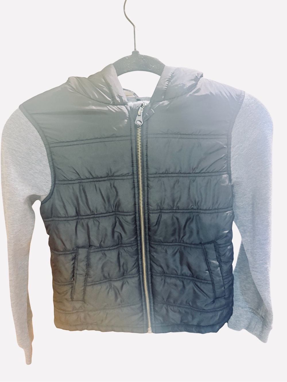 Falls Creek Kids Hooded Puffer Jacket - Black Body with Gray Sleeves